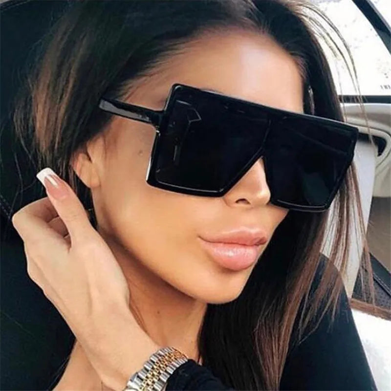 LBAshades 2806 Oversized Square Sunglasses Flat Top Fashion Shades in Blue White Red Yellow PC Frame for Women and Men