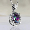CAOSHI Contracted Style Oval Shaped Dazzling Multi Color Crystal Necklaces for Women Wedding Silver Plated CZ Pendant Necklaces