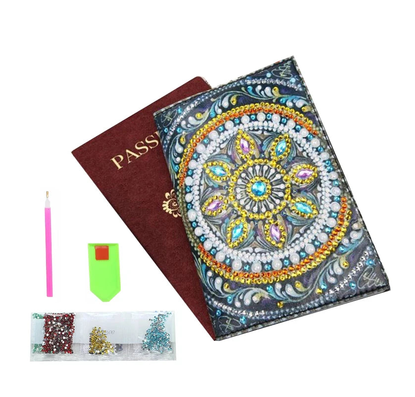 LS 5D Creative PU Leather DIY Diamond Painting Kit Printed Passport Cover with Special Crystal Diamonds Cartoon Style Still Life