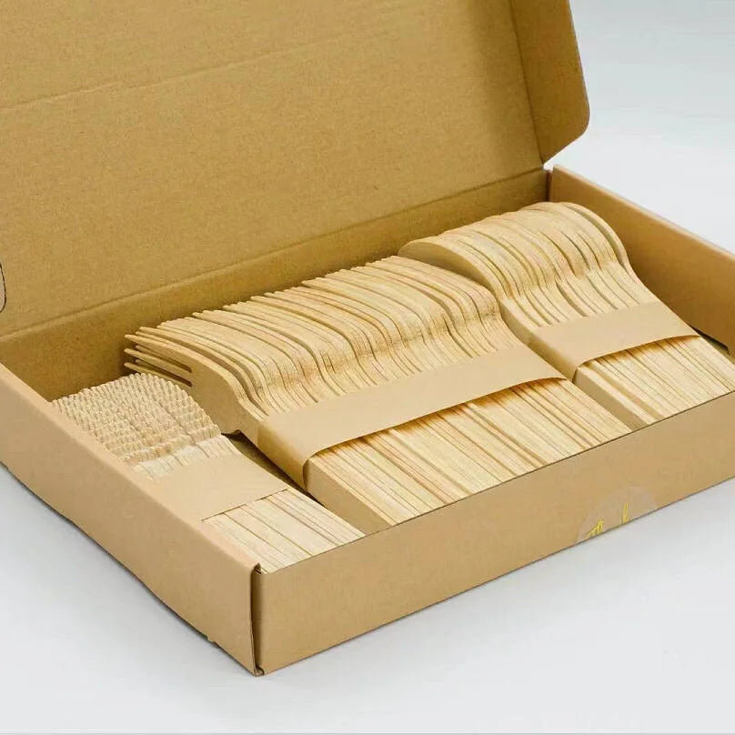 Disposable Wooden Cutlery Wooden Fork Knife Spoon Tableware Wooden Set for Party and Celebration MegaBDM