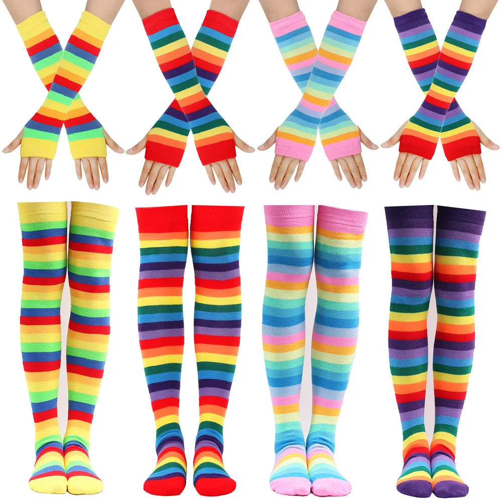 Euro-american rainbow Stockings Cotton Over-the-knee Stockings Women's Colorful Striped Cross Border Party Party Rainbow Set
