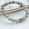 Natural Silver Leaf Agate Gem Semi-Precious Gemstone 8mm Round Beads Stretch Bracelet 7 Inch Unisex