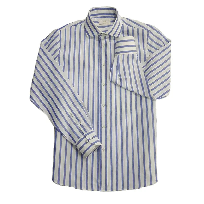 Men's 100% Cotton Anti-Wrinkle Casual Shirts Long XL Shirt Stand Collar Single Breasted Design Breathable Drying Print Striped