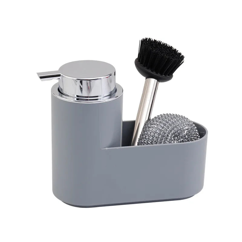Modern Grey Kitchen Dish Soap Pump Dispenser Caddy with Chrome Finish Wall Mounted Dishwashing Liquid Holder