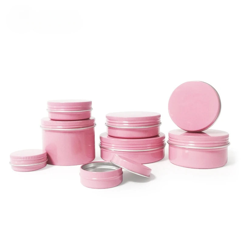 RTS 5ml/10ml/15ml/30ml/50ml/60ml/80ml/100ml/120ml/150ml Round Pink Aluminium Tins Tea Candle Cosmetic Tins with Lids