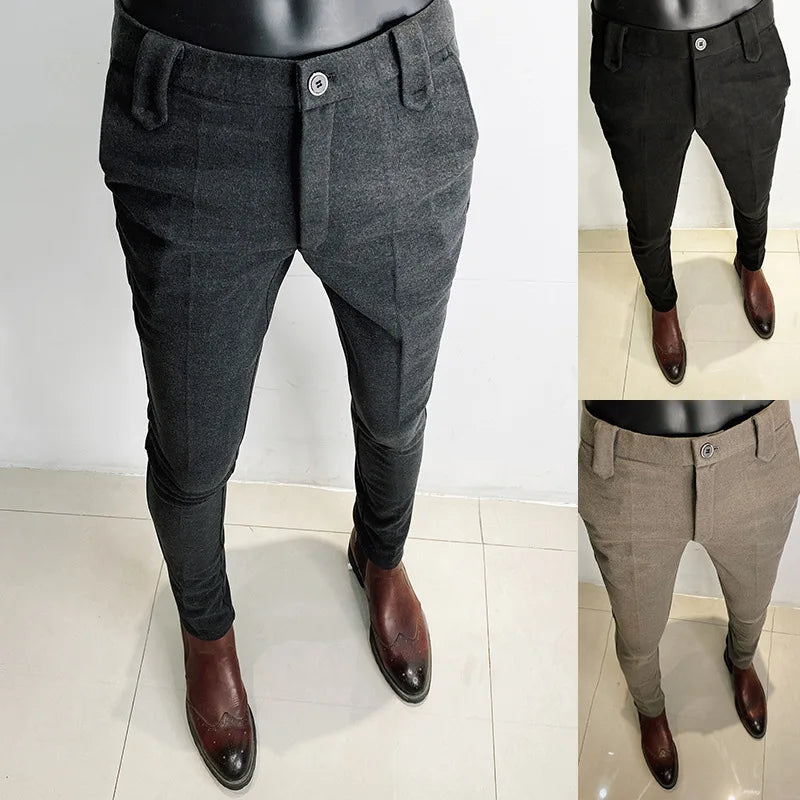 2025 Autumn New Men's Casual Pants Business Solid Color Simple Straight Pants