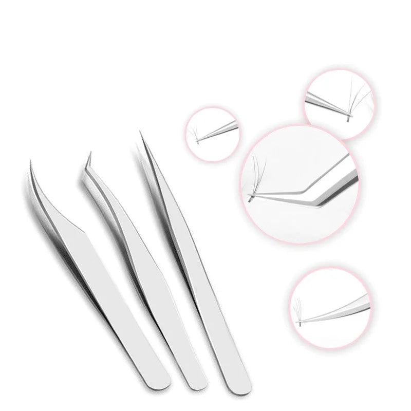 Silver High Heat Eyelash Tweezers for Eyelash Extensions Pointed Tip Warehouse Stocksale