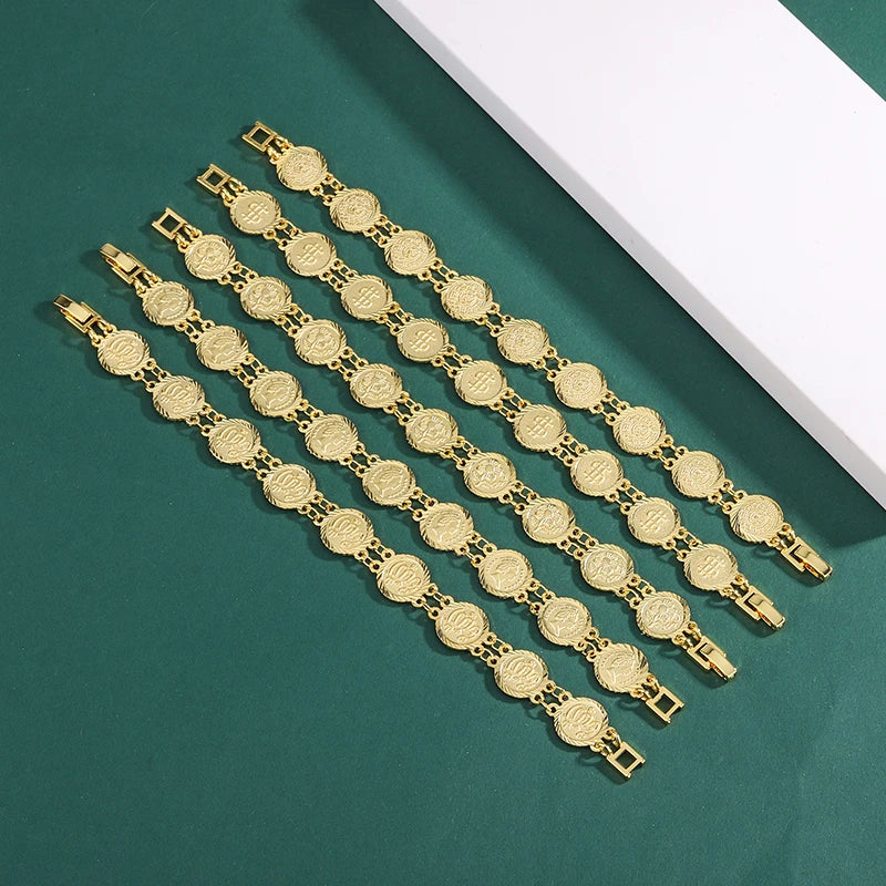 Fashion Jewelry Ladies 18K Gold Plated Beaded Bracelet with Virgin Mary Rose Hand Design Letter Shape Punk Style-Gift for Women