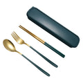 Portable Stainless Steel Mirror Polish Cutlery Set Gold Color Handle Case/Pouch for Travel Camping Includes Spoon Fork Knife