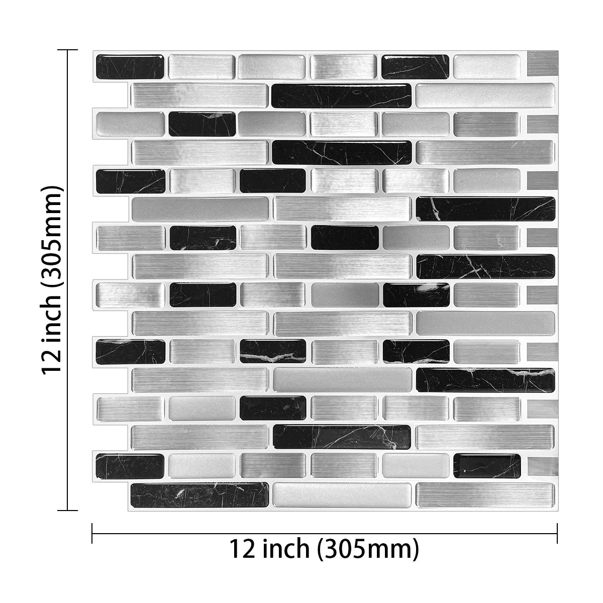 White and Black  Marble 1.2mm Thick Peel and Stick Vinyl Backsplash Wall Tiles 12*12 Inch