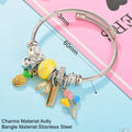 Easytown Children's New Designer Pink Crystal Stainless Steel Animal Design Adjustable Size Bangle Charm Bracelet for