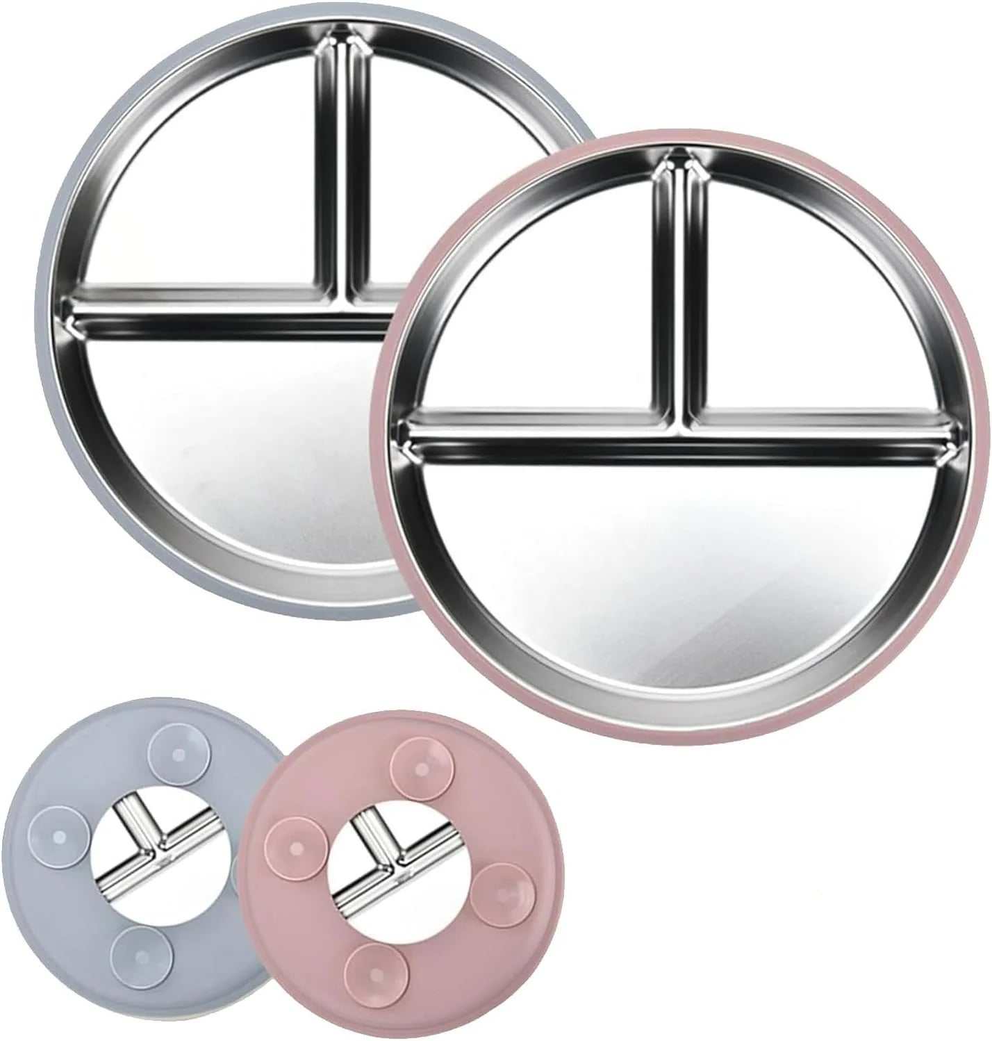 Food-Grade Silicone & Stainless Steel Kids Plate | Divided Compartment Non-Slip Base BPA-Free for Home/School