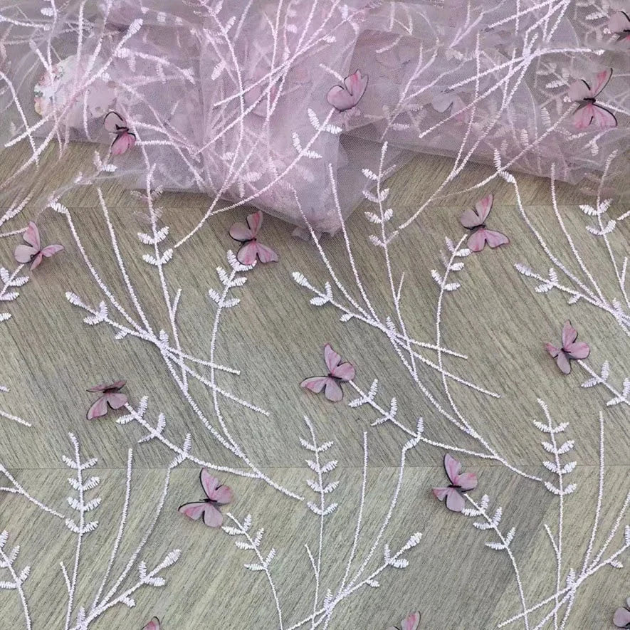 Fantastic Multi Colors Butterflies Embroidery Floral Tulle Lace Fabric for Skirt LT21578
