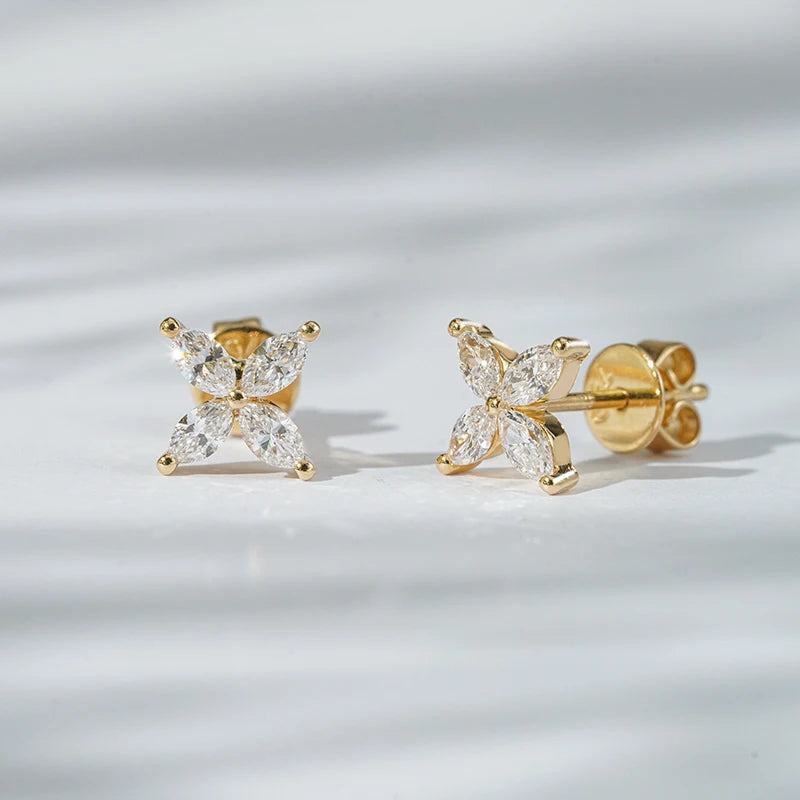 Starsgem Fine Jewelry 18K Solid Yellow Gold Maqusie Cut Lab Diamond Stud Earrings in Stock