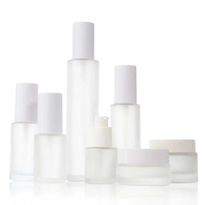 Available Frosted Glass Serum Pump Bottle Cosmetic Jar 50g Empty 4 oz Lotion Pump Bottle for Foundation Cream