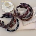 New Luxury Design Retro Color Blocking Plaid Headband Red Wide Edge Hairband High Skull Top Sponge Hair Hoop Wholesale