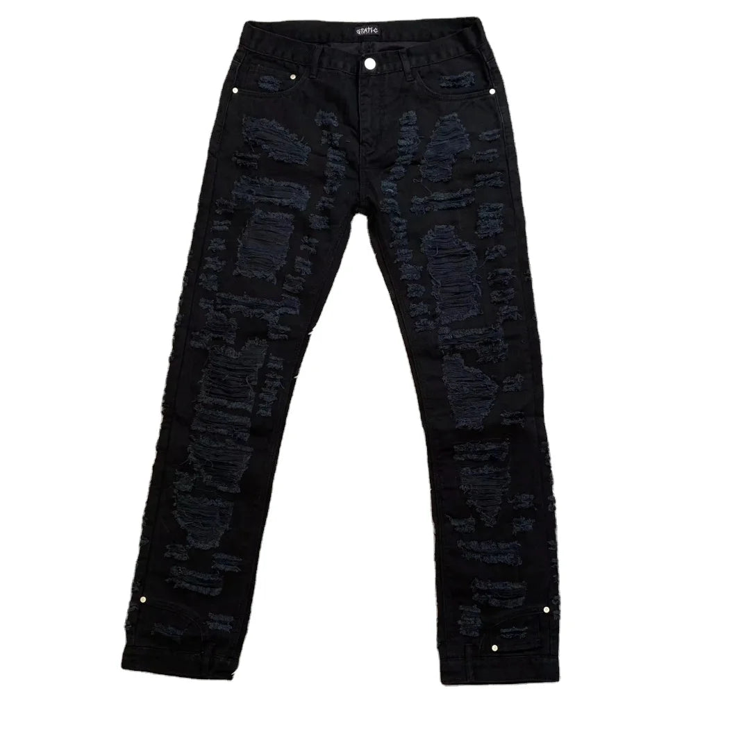 DENIMGUYS Men's New Style Washed Ripped Baggy Denim Pants Streetwear Straight Leg Distressed Jeans for Men
