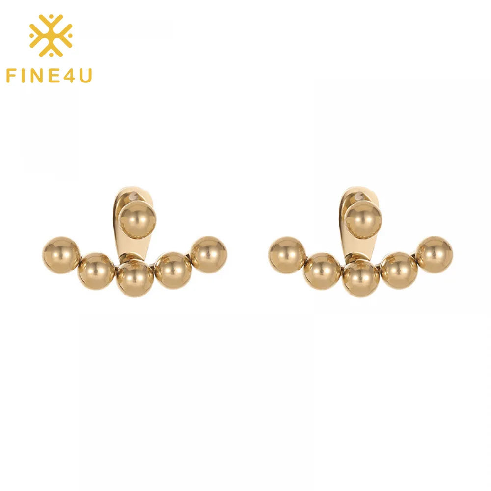 New Arrival Minimalist Wholesale Trendy Stainless Steel Beads Gold Plated Woman Fashion Stud Earrings