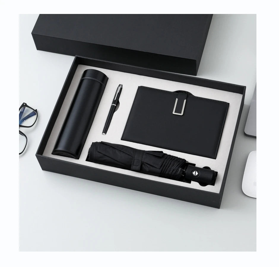 Custom Promotional Gifts with logo Thermos Cup Umbrella A5 Hardcover Notebook 4 Pieces High Quantity Luxury Box Business Gift