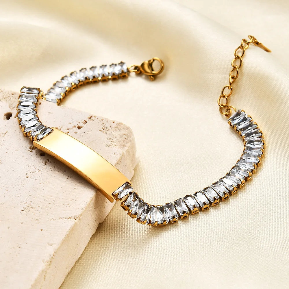 Fashion Custom OEM&ODM Tennis Bracelet Factory Stainless Steel Gold Plated Cubic Crystal Zircon Luxury Couple CZ Bracelet