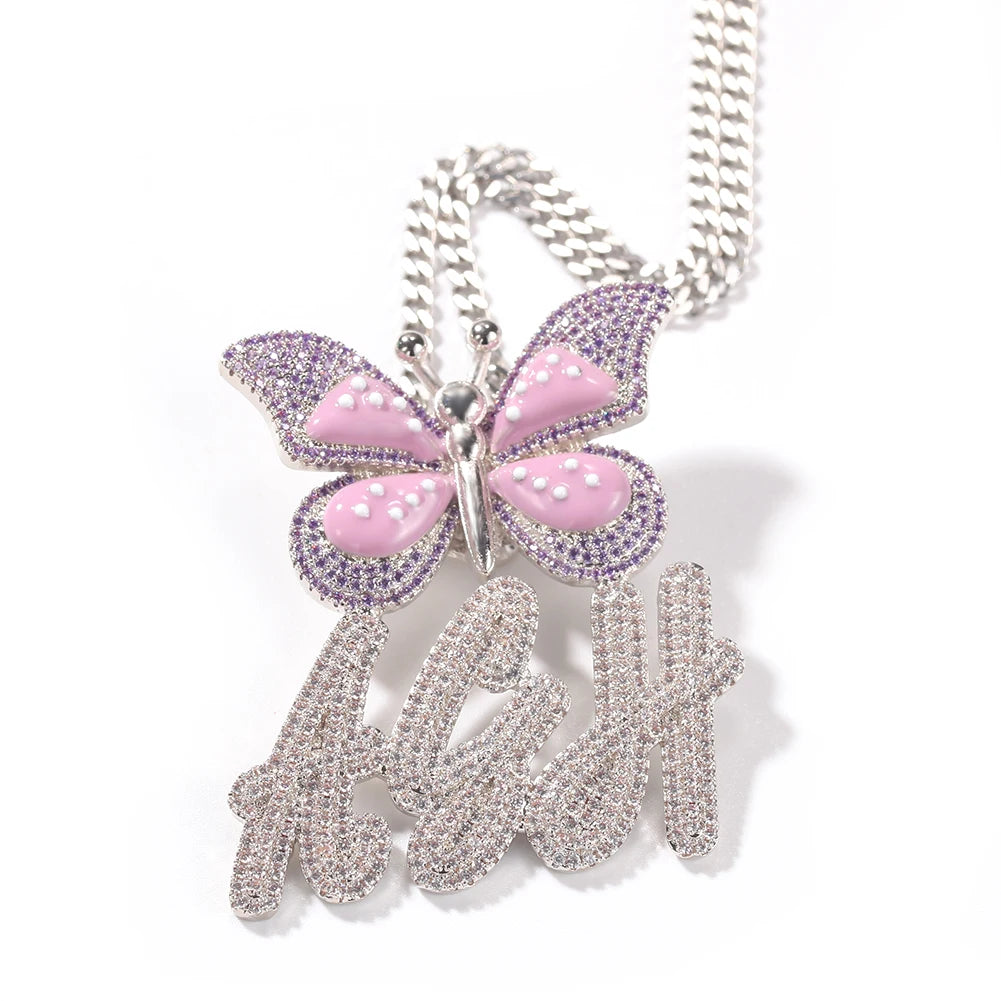 New Arrival Customized DIY Name Letter Pendant butterfly Charms Necklace CZ Initial Name Necklace Jewelry Women