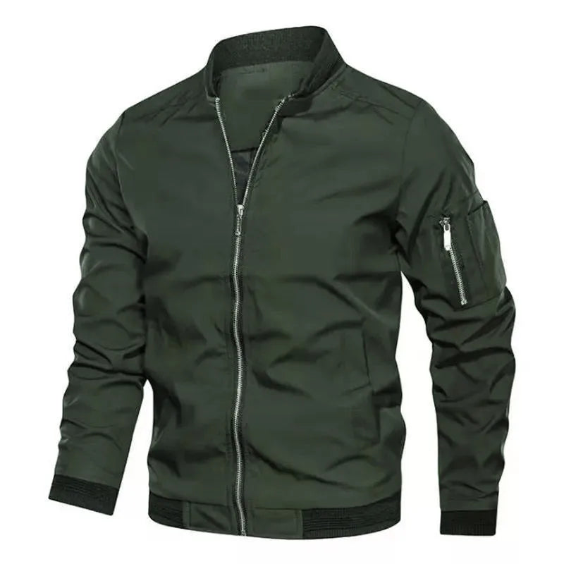 Ohsisa Spring/Autumn Men's Jacket Fashion Stand Collar Zipper Pocket Solid Color Outdoor Men's Jacket