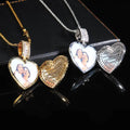 NUOYA Personalized Hiphop Fine Jewelry Heart Shaped Necklace Flip Design  baguette Zircon Frame Pendant Custom Jewelry for Women