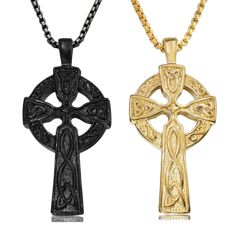 Christian Mens 316L Stainless Steel Gold Black Plated Jesus Necklace Cross Pendant