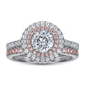 Jewelry Manufacturer Fashion Pink Halo Prong Setting Round Double Row Set Engagement Ring Sterling Silver Couple Rings