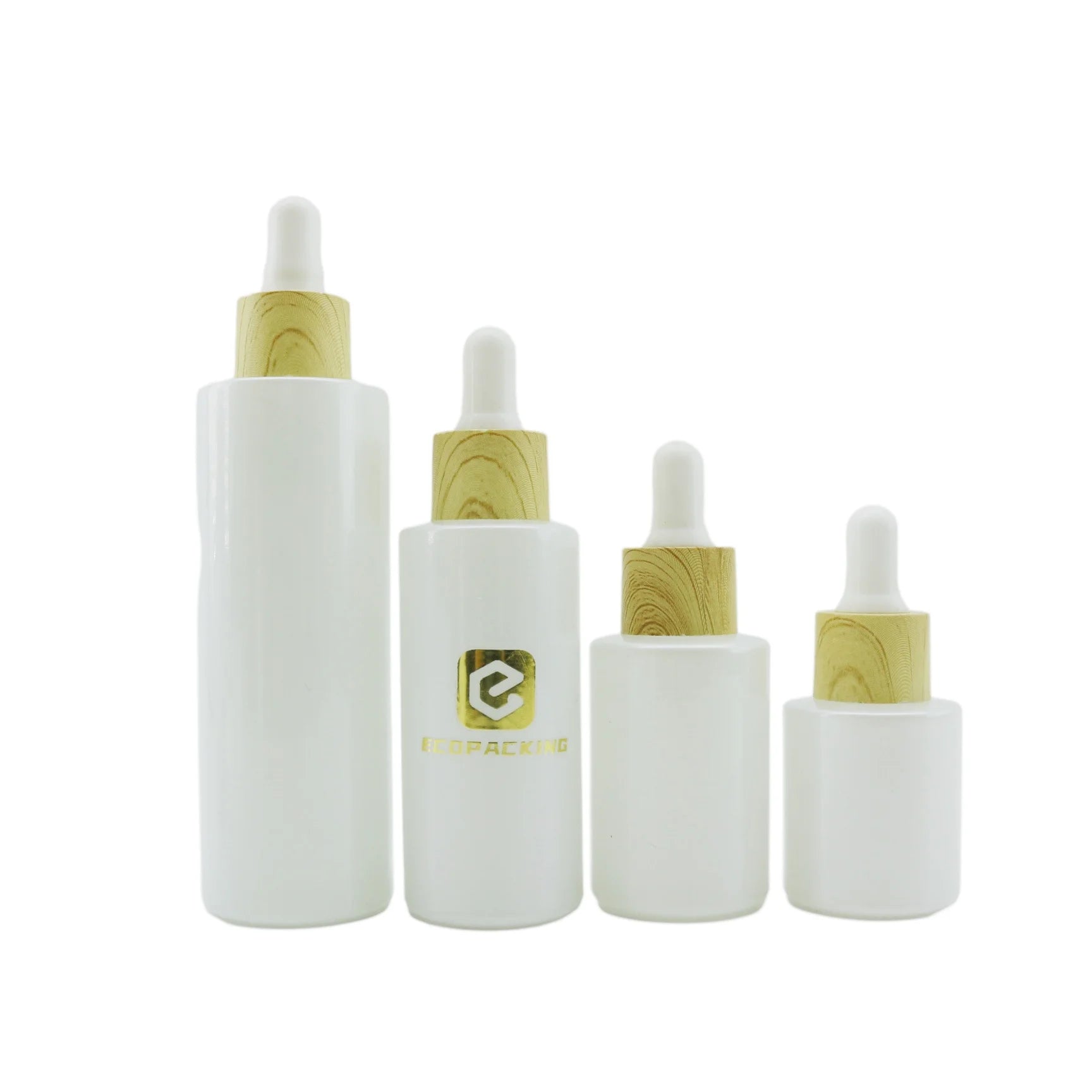 30 ml 15ml 50ml Printed Elegant White Dropper Serum Bottles Stock 50 ml Round Frosted Glass Empty Bottle with Rubber Dropper