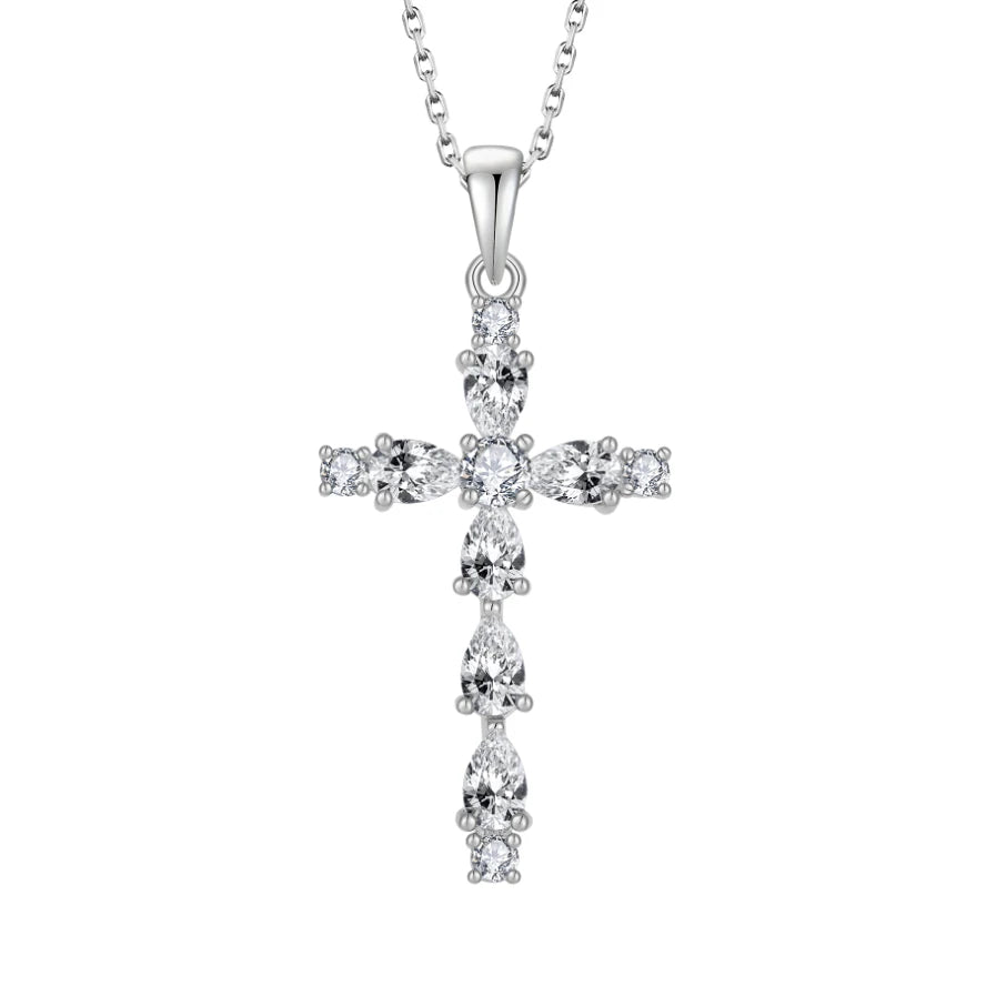 Religious Jewelry Gift 925 Sterling Silver Zircon Cross Pendant Necklace for Women
