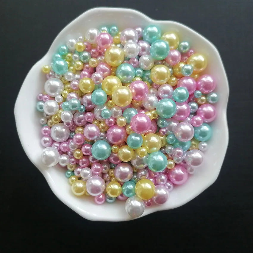 500g DIY Craft Supplies Slime 4/5/6/8/10mm Mixed Size Acrylic Pearl Beads No Hole Plastic Jewelry Loose Spacer Beads