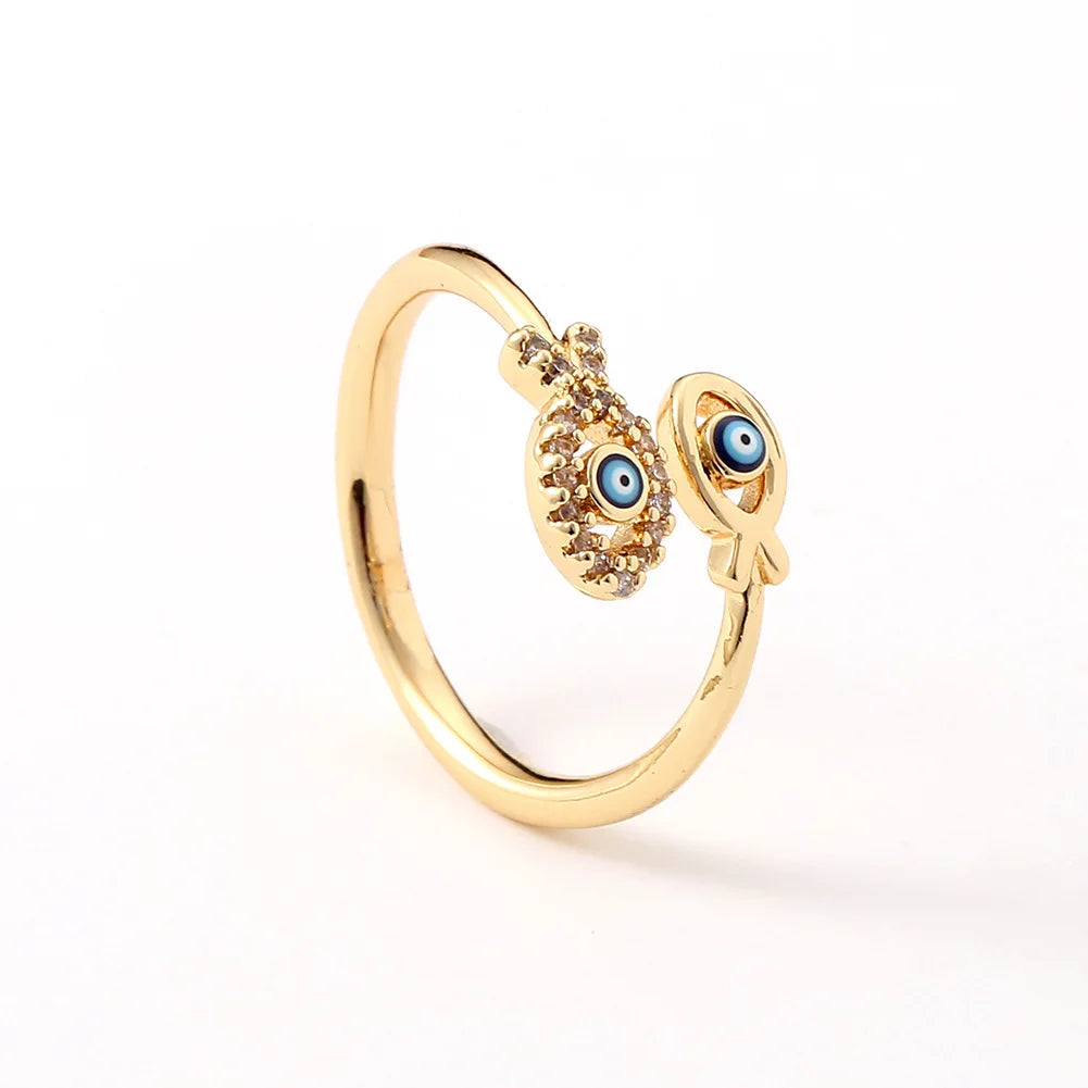 Color Retention  Gold Plated Evil Eye Rings Adjustable Personality Rings for Women
