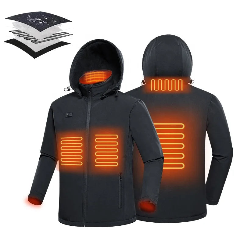 OEM Custom logo Heated Jacket Winter Men Softshell Fabric Exterior With Fleece Lining Black