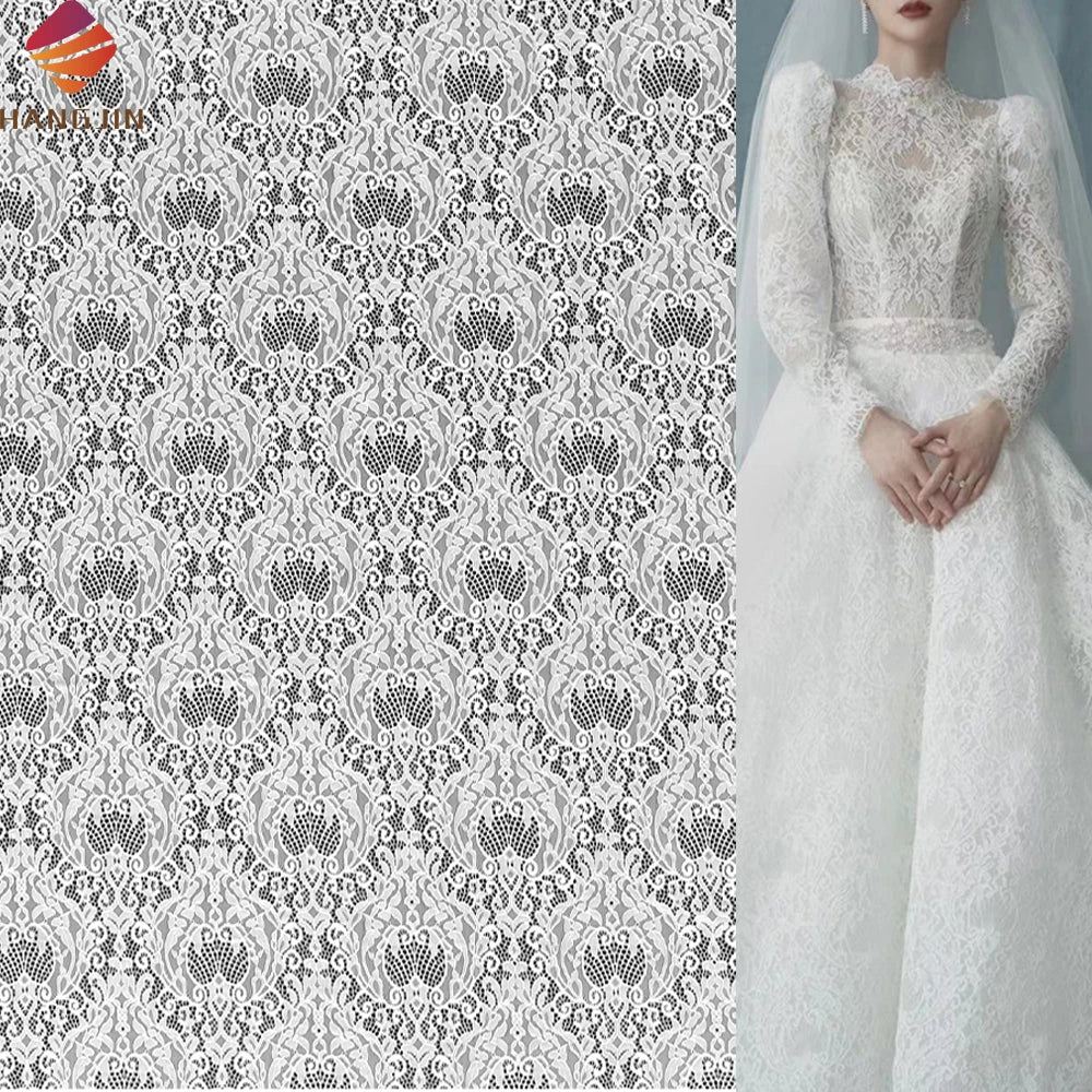Ivory White Embroidered Net Bridal Lace Fabric 3 Meters X 1.5 M Chantilly Eyelash French Floral Lace Fabric