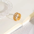 Waterproof 18K Gold Stainless Steel Hollow Big Statement Open Ring for Women Fashion Nobble Party Jewelry