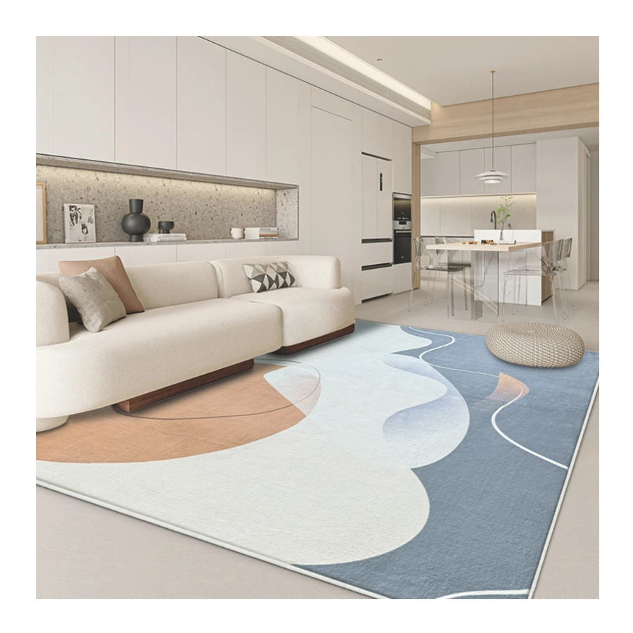 Modern Living Area Carpet Alfombra Gray Blue Faux Wool Fur Printed Striped Large Rug