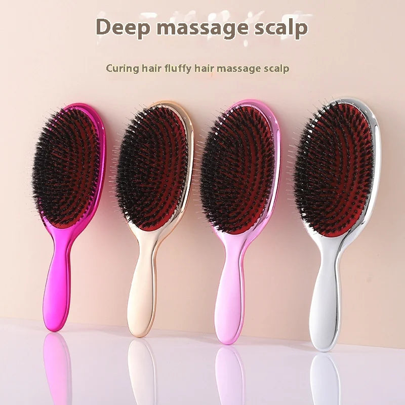 Large Oval Boar Bristle Styling Brush Hair Smoothing Scalp Massage Air Cushion Common Comb