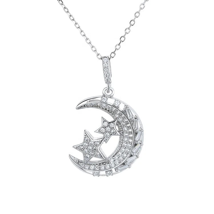 Hot Sale Necklace Jewelry Sterling Silver 925 Moon and Star Pendant Necklace for Women
