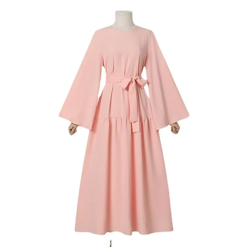 2024 Solid Color Islamic Clothing Long Sleeve Loose Abaya Prayer Robe Women Muslim Dress