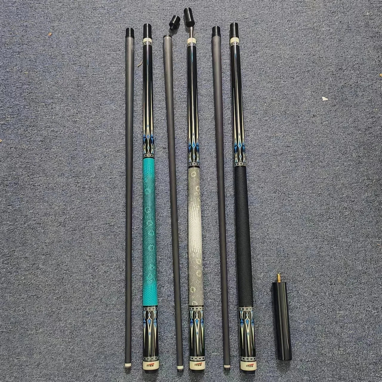 Premium Yfen M7 Black Carbon Fiber Shaft Maple Butt 12.5mm 1/2 Billiard Pool Cue With Extension