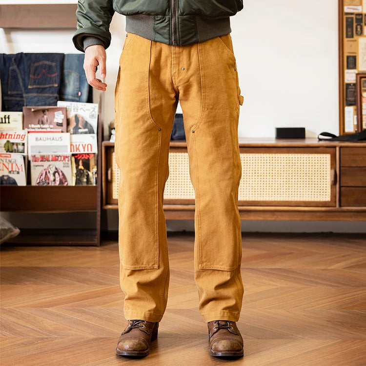 Custom Cotton Blend Vintage Streetwear Skate Cargo Work Pants Men Relaxed Fit Heavyweight Canvas Double Knee Carpenter Pants