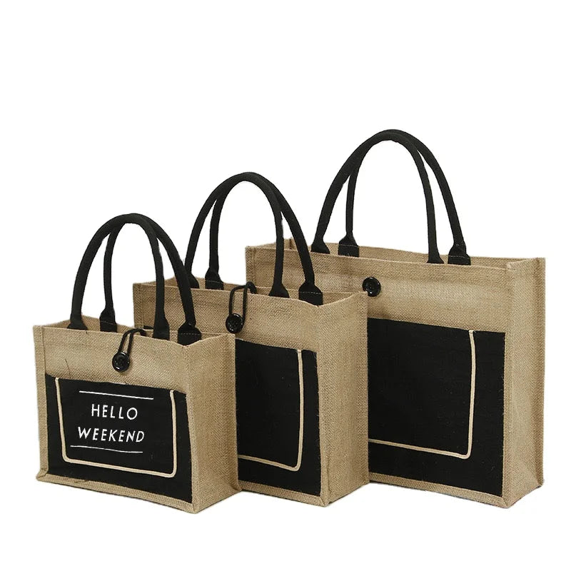 Wholesale Cheap Eco-Friendly Jute Shopping Bag Reusable Sack Blank Canvas Painting Jute Tote Bag with Letter Pattern