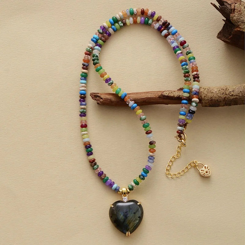 Designer Gold Plated Healing Stone Chain Pendant Necklace Heart Shape-for Parties Gifts Anniversaries Engagements