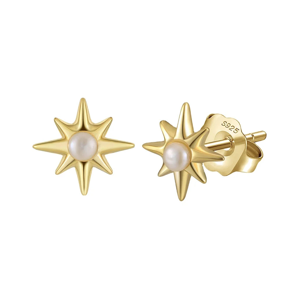 GPE113 Minimalist Jewelry 925 Sterling Silver 14k Gold Plated Sunshine Pearl Stud Earrings