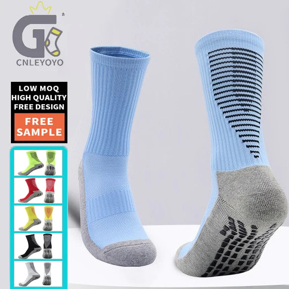 Hot Sell Personalized Non Slip Grip Socks Logo Custom Crew Length Anti Slip Socks for Sports Basketball Soccer Football