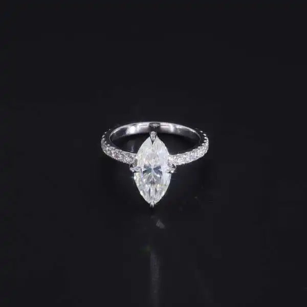 Wuzhou Moissanite 14k Gold Ring 2ct Marquise Shape Moissanite and Side Lab Diamond Ring in Stock