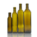 Wholesale Empty 250ml  500ml Square Shape Dark Green Glass Olive Oil Bottle with Cap