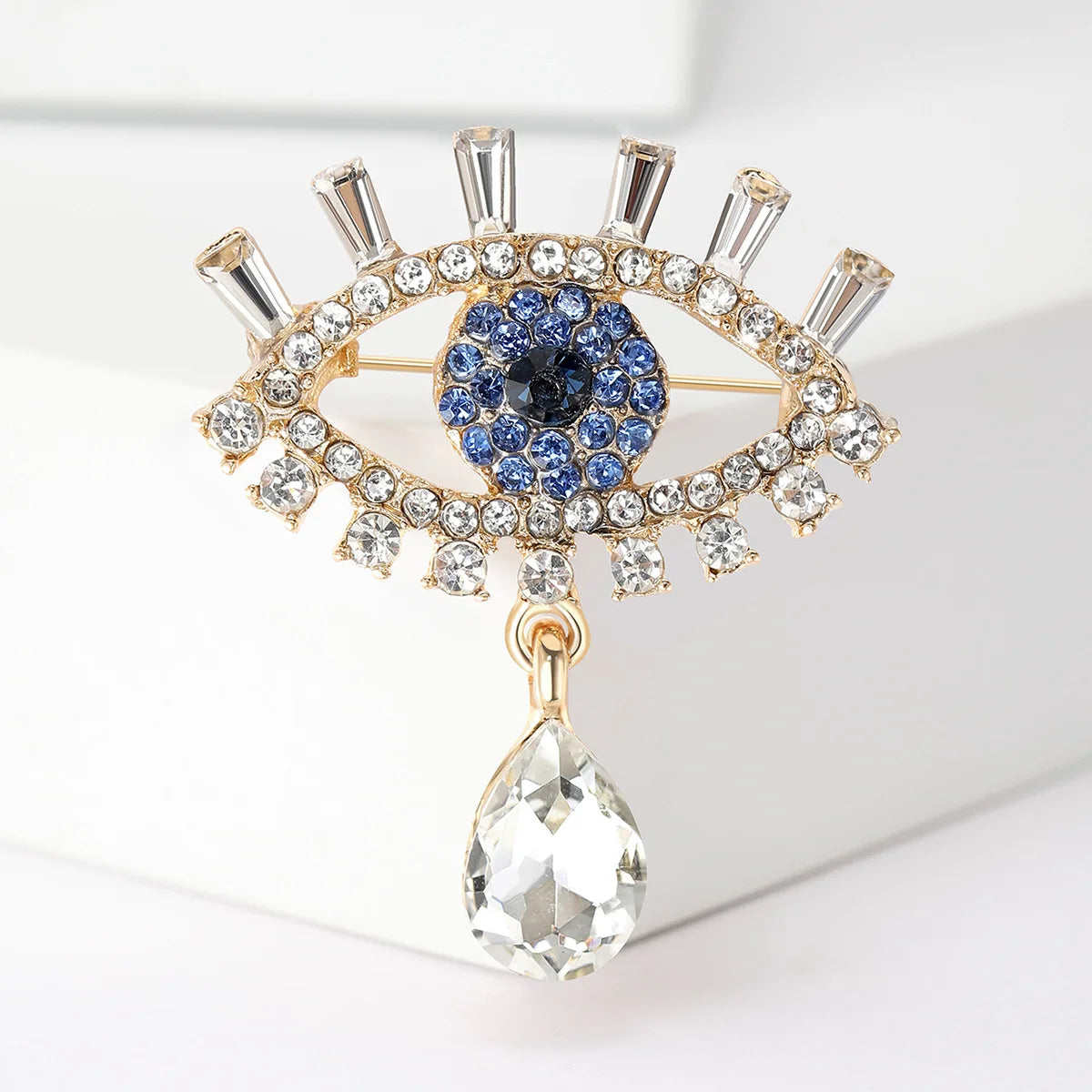 Simple Fashion Women Jewelry Pendant Brooch Scarf Collar Lapel Pin Crystal Water Drop Rhinestone Evil Eyes Brooch Pin
