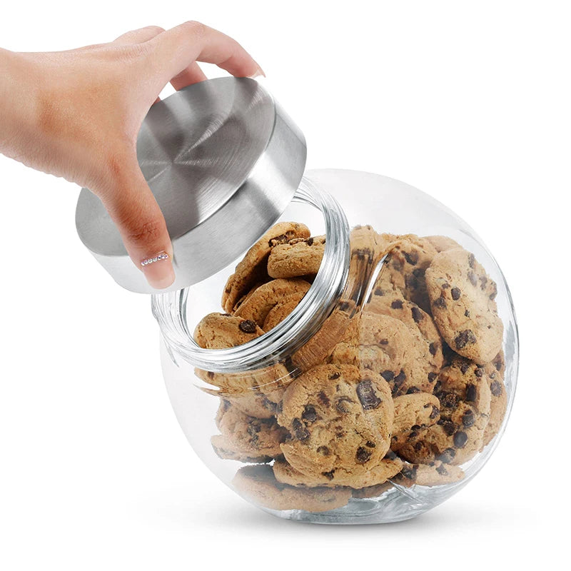 Flat Bottom Transparent Glass Candy Jar with Aluminum Lid Large Capacity Airtight Canister for Snack & Sugar Storage